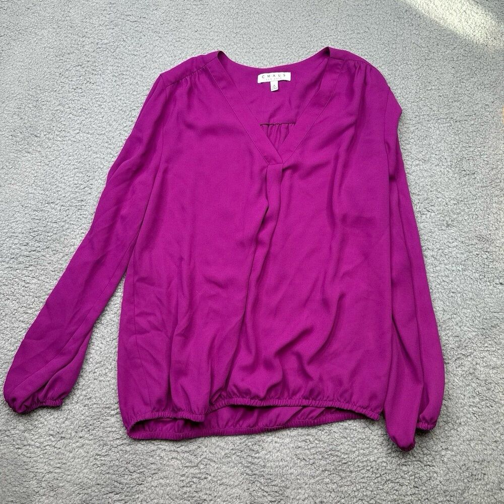 Chaus V neck polyester dress shirt . Sz small
